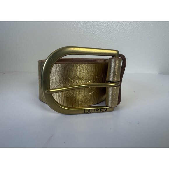 Lauren Ralph Lauren Gold Leather Belt Embossed Wide Waist Belt Women’s main image 4